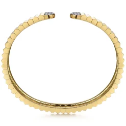 New Gabriel & Co. Lumiere - 14K Yellow Gold Diamond Open Cuff Bangle in Diamond Cut Texture