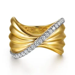 Sale Gabriel & Co. Lumiere - 14K Yellow Gold Diamond and Diamond Cut Criss Cross Ring