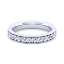 Best Gabriel & Co. Lumierre - 14K White Gold Channel Prong Diamond Anniversary Band with Milgrain - 0.5 ct
