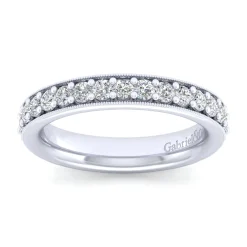 Best Gabriel & Co. Lumierre - 14K White Gold Channel Prong Diamond Anniversary Band with Milgrain - 0.5 ct