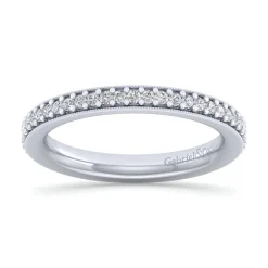 New Gabriel & Co. Lumierre - 14K White Gold Channel Prong Diamond Anniversary Band with Milgrain - 0.25 ct