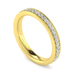 Discount Gabriel & Co. Lumierre - 14K Yellow Gold Channel Prong Diamond Anniversary Band with Milgrain - 0.37 ct