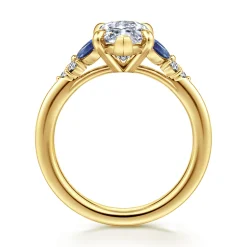 Best Gabriel & Co. Lunara - 14K Yellow Gold Marquise Shape Sapphire and Diamond Engagement Ring
