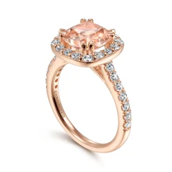 Outlet Gabriel & Co. Lyla - 14K Rose Gold Morganite and Diamond Halo Engagement Ring