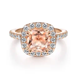 Outlet Gabriel & Co. Lyla - 14K Rose Gold Morganite and Diamond Halo Engagement Ring