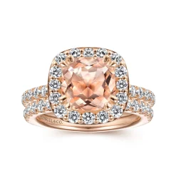 Outlet Gabriel & Co. Lyla - 14K Rose Gold Morganite and Diamond Halo Engagement Ring