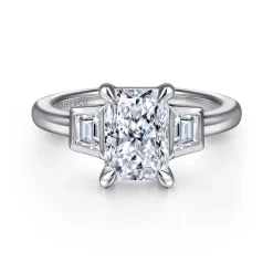 Best Gabriel & Co. Lyon - 14K White Gold Radiant Cut Three Stone Diamond Engagement Ring
