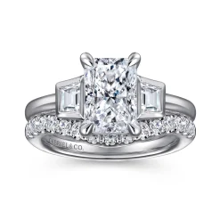 Best Gabriel & Co. Lyon - 14K White Gold Radiant Cut Three Stone Diamond Engagement Ring