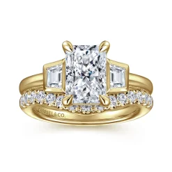 New Gabriel & Co. Lyon - 14K Yellow Gold Radiant Cut Three Stone Diamond Engagement Ring