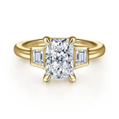 New Gabriel & Co. Lyon - 14K Yellow Gold Radiant Cut Three Stone Diamond Engagement Ring