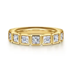 Sale Gabriel & Co. Lyricah - 14K Yellow Gold 7 Stone Bezel Princess Cut Diamond Anniversary Band - 1.2 ct