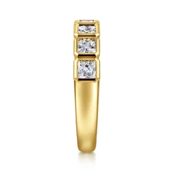Sale Gabriel & Co. Lyricah - 14K Yellow Gold 7 Stone Bezel Princess Cut Diamond Anniversary Band - 1.2 ct