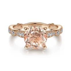 Online Gabriel & Co. Mabel - Vintage Inspired 14K Rose Gold Round Morganite and Diamond Engagement Ring