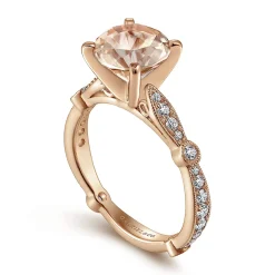 Online Gabriel & Co. Mabel - Vintage Inspired 14K Rose Gold Round Morganite and Diamond Engagement Ring