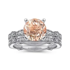 Online Gabriel & Co. Mabel - Vintage Inspired 14K White Gold Round Morganite and Diamond Engagement Ring