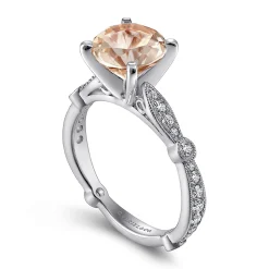 Online Gabriel & Co. Mabel - Vintage Inspired 14K White Gold Round Morganite and Diamond Engagement Ring