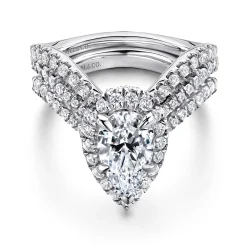 Best Gabriel & Co. Madeleine - 14K White Gold Pear Shape Halo Diamond Engagement Ring