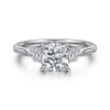 Clearance Gabriel & Co. Madison - 14K White Gold Cushion Cut Three Stone Lotus Diamond Engagement Ring