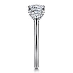 Clearance Gabriel & Co. Madison - 14K White Gold Cushion Cut Three Stone Lotus Diamond Engagement Ring
