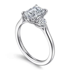 Best Gabriel & Co. Madison - 14K White Gold Emerald Cut Three Stone Lotus Diamond Engagement Ring