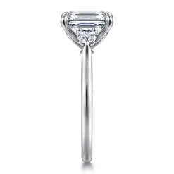 Best Gabriel & Co. Madison - 14K White Gold Emerald Cut Three Stone Lotus Diamond Engagement Ring