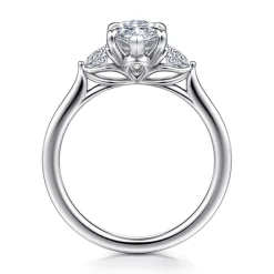 Clearance Gabriel & Co. Madison - 14K White Gold Marquise Shape Three Stone Lotus Diamond Engagement Ring