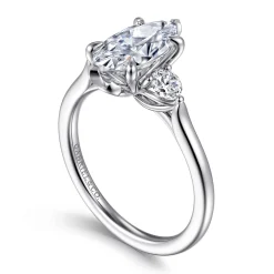Clearance Gabriel & Co. Madison - 14K White Gold Marquise Shape Three Stone Lotus Diamond Engagement Ring