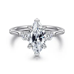 Clearance Gabriel & Co. Madison - 14K White Gold Marquise Shape Three Stone Lotus Diamond Engagement Ring
