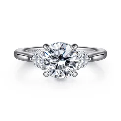Best Gabriel & Co. Madison - 14K White Gold Round Three Stone Lotus Diamond Engagement Ring