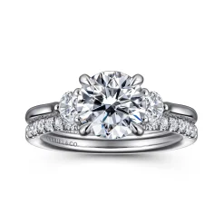 Best Gabriel & Co. Madison - 14K White Gold Round Three Stone Lotus Diamond Engagement Ring