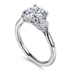 Best Gabriel & Co. Madison - 14K White Gold Round Three Stone Lotus Diamond Engagement Ring