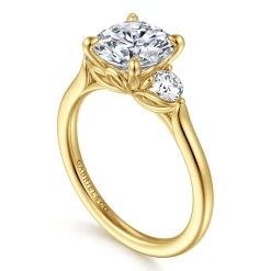 Online Gabriel & Co. Madison - 14K Yellow Gold Round Three Stone Lotus Diamond Engagement Ring
