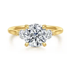 Online Gabriel & Co. Madison - 14K Yellow Gold Round Three Stone Lotus Diamond Engagement Ring