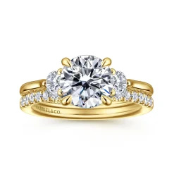 Gabriel & Co. Madison - 14K Yellow Gold Round Three Stone Lotus Diamond Engagement Ring