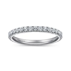 Clearance Gabriel & Co. Madrid - 14K White Gold French Pave Diamond Wedding Band - 0.55 ct