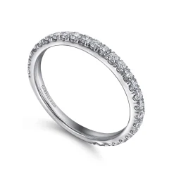 Clearance Gabriel & Co. Madrid - 14K White Gold French Pave Diamond Wedding Band - 0.55 ct