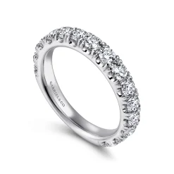 Best Gabriel & Co. Madrid - 14K White Gold French Pave Set Diamond Wedding Band - 1.5 ct