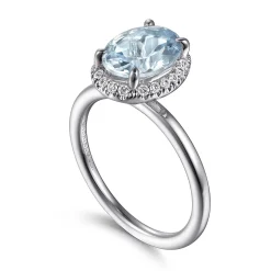 New Gabriel & Co. Maeva - 14K White Gold Oval Halo Aquamarine and Diamond Engagement Ring