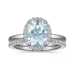 New Gabriel & Co. Maeva - 14K White Gold Oval Halo Aquamarine and Diamond Engagement Ring