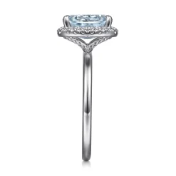 New Gabriel & Co. Maeva - 14K White Gold Oval Halo Aquamarine and Diamond Engagement Ring