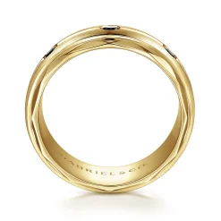 Best Gabriel & Co. Magnus - 14K Yellow Gold Black Diamond Men's Wedding Ring in Satin Finish