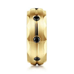 Best Gabriel & Co. Magnus - 14K Yellow Gold Black Diamond Men's Wedding Ring in Satin Finish