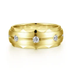 Hot Gabriel & Co. Magnus - 14K Yellow Gold Diamond Men's Wedding Ring in Satin Finish