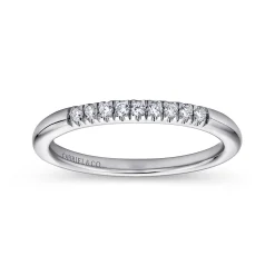 New Gabriel & Co. Malaga - 14K White Gold 9 Stone French Pave Set Diamond Wedding Band - 0.1 ct