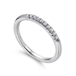 New Gabriel & Co. Malaga - 14K White Gold 9 Stone French Pave Set Diamond Wedding Band - 0.1 ct