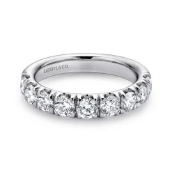 New Gabriel & Co. Malaga - 14K White Gold 9 Stone French Pave Set Diamond Wedding Band - 1.4 ct