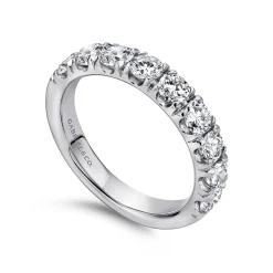 New Gabriel & Co. Malaga - 14K White Gold 9 Stone French Pave Set Diamond Wedding Band - 1.4 ct