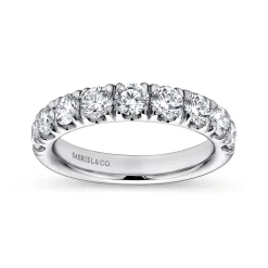 New Gabriel & Co. Malaga - 14K White Gold 9 Stone French Pave Set Diamond Wedding Band - 1.4 ct