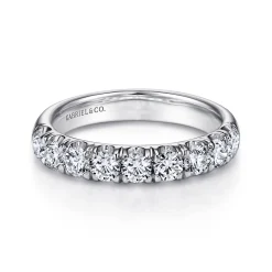 New Gabriel & Co. Malaga - 14K White Gold 9 Stone French Pave Diamond Wedding Band - 0.95 ct