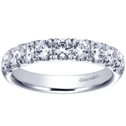 New Gabriel & Co. Malaga - 14K White Gold 9 Stone French Pave Diamond Wedding Band - 0.95 ct